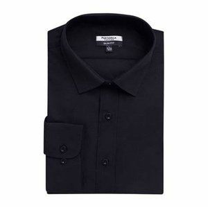 Portabella Men's Black Modern Fit Long Sleeve Solid Dress Shirt.